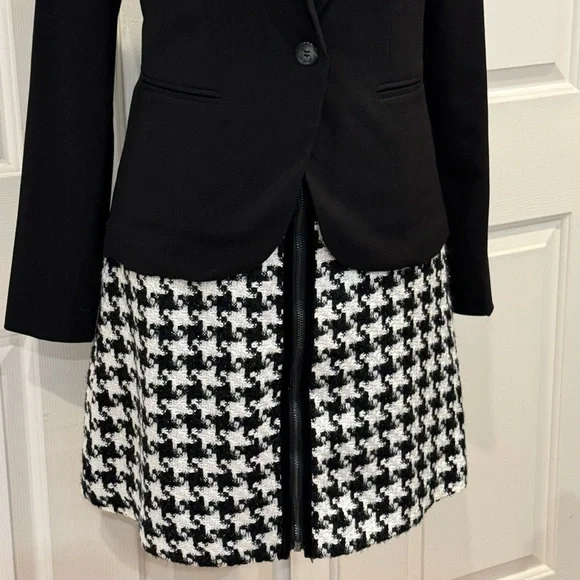 Anthropologie Houndstooth Tweed Mini Skirt Black White Front Zip Size 4 Chic - Picture 12 of 12